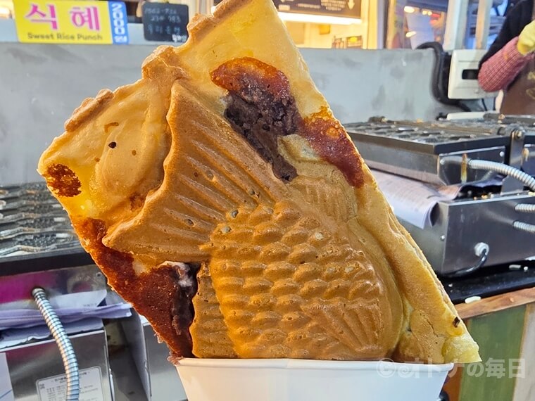 韓国グルメ 広蔵市場 鯛焼き 行列 チョンガンネプンオパン