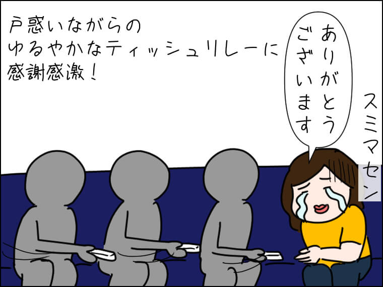 イラストエッセー　毎日がエンタメ　ティッシュリレー